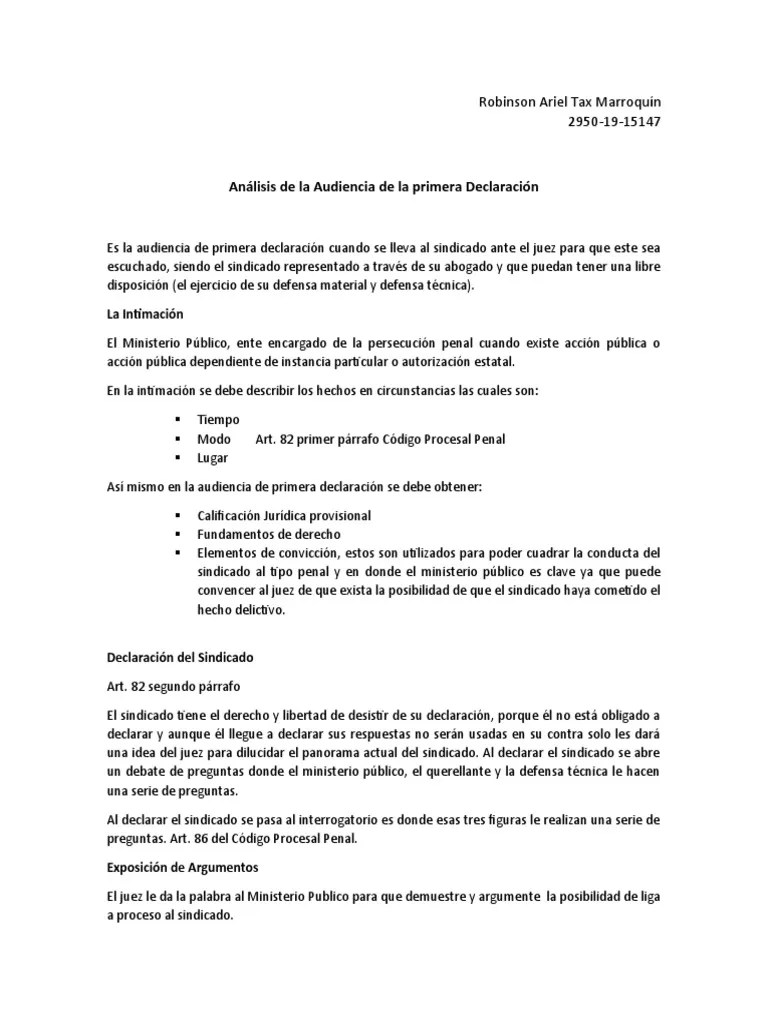 Analisis De La Audiencia De Primera Declaración | PDF | Ley Procesal | Juez