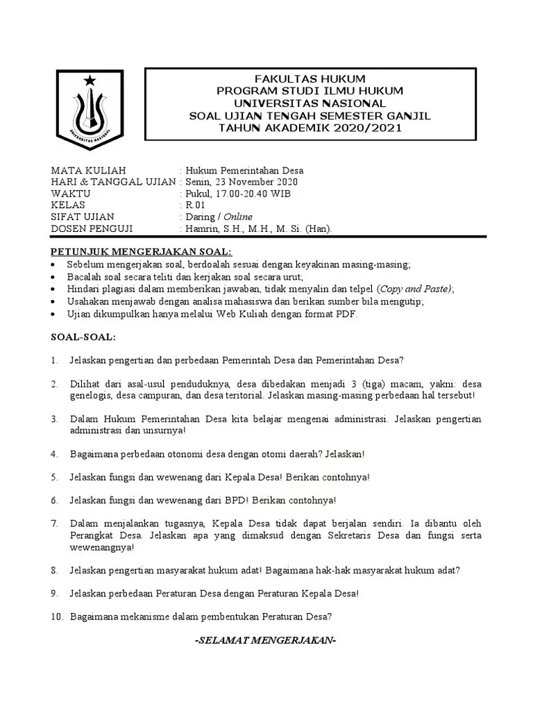 Klik disini dan temukan semua informasi lengkapnya di kamus tokopedia! Soal Uts Hukum Pemerintahan Desa 2020 Pdf