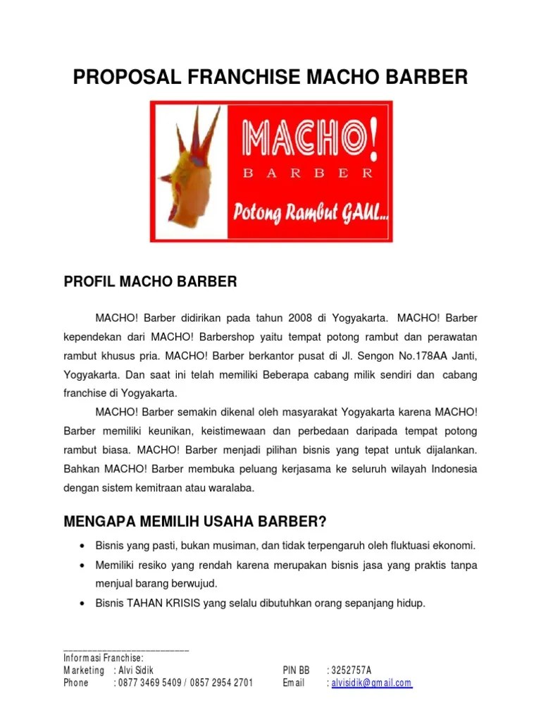 Proposal Usaha Kerjasama Bisnis Franchise Waralaba Macho Barber 2013 | PDF