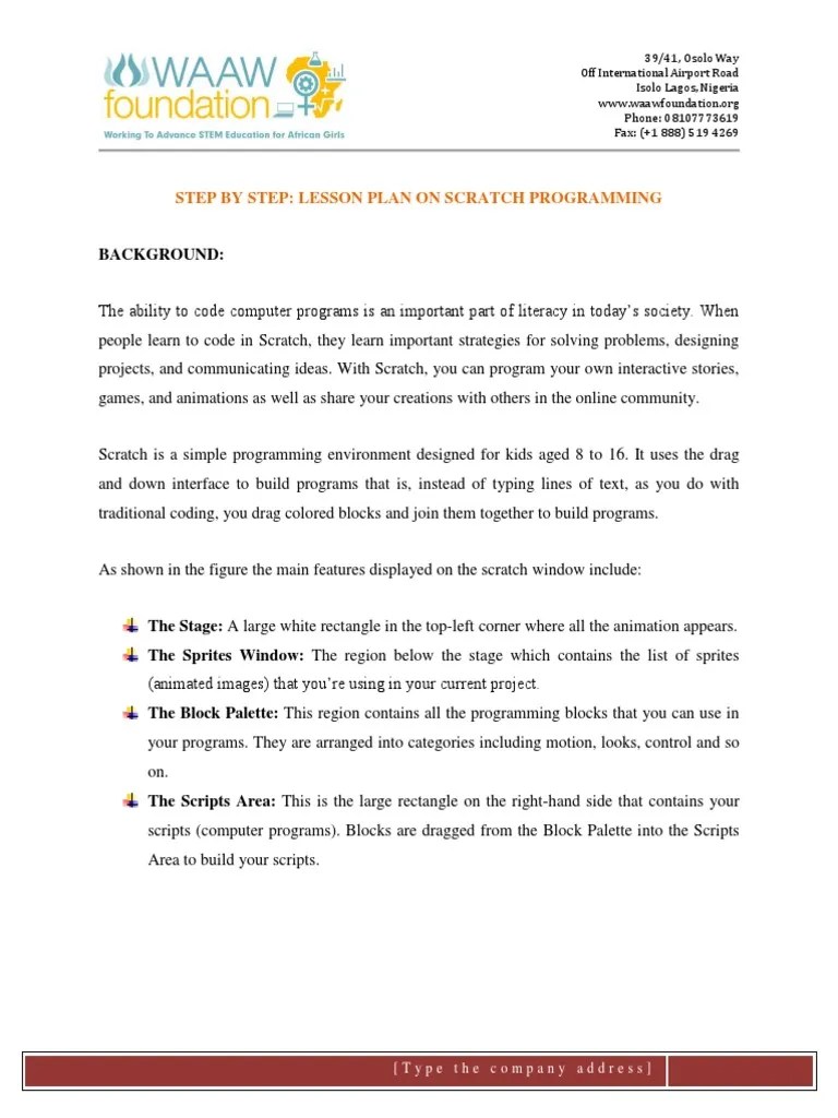 Step By Step: Lesson Plan On Scratch Programming: Background | Download ...