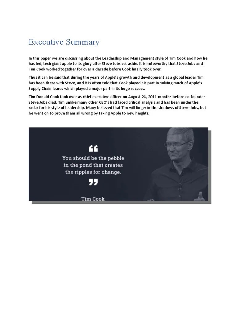 Case Study On Tim Cook Leadership | PDF | Apple Inc. | Ios