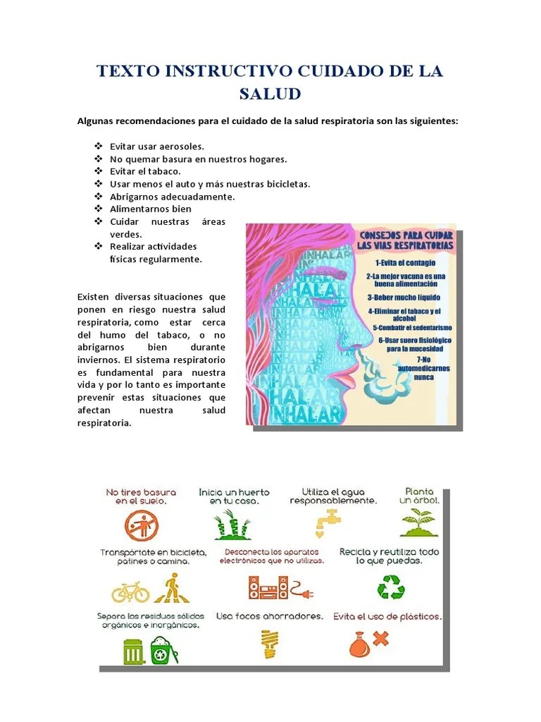 Realizar textos instructivos desde experiencias vividas: Texto Instructivo Cuidado De La Salud Pdf