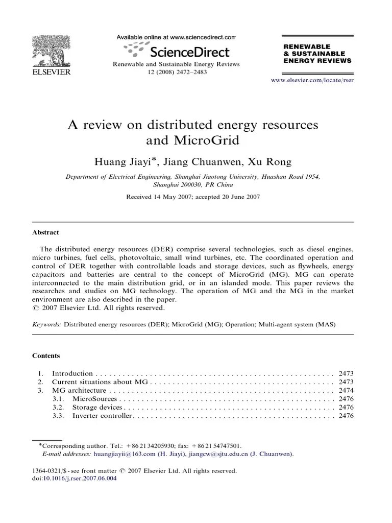 A Review On Distributed Energy Resources And Micro Grid | PDF | Power ...