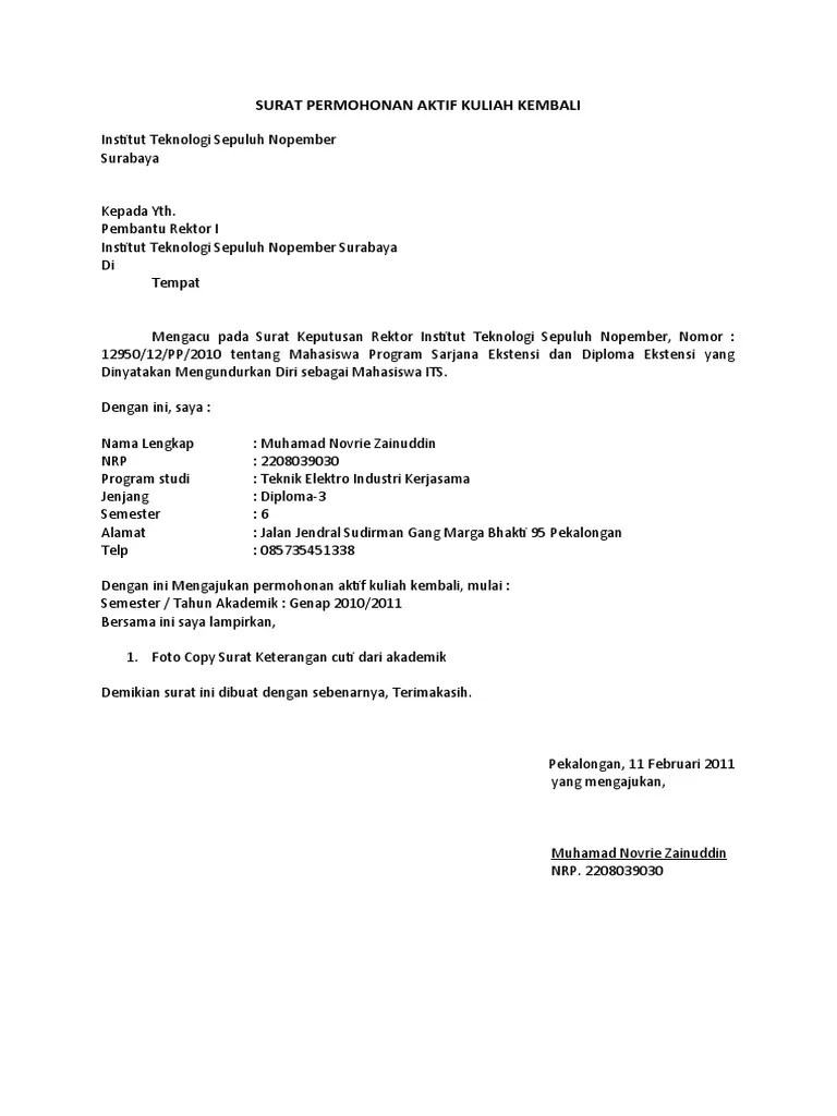 Istimewa/2015 banda aceh, 19 juni 2015. Contoh Surat Aktif Kembali Pdf