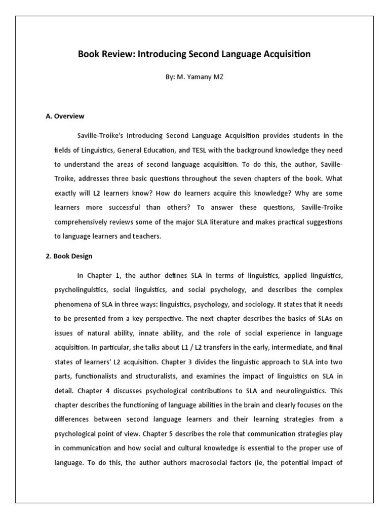 Book Review: Introducing Second Language Acquisition: A. Overview | PDF ...