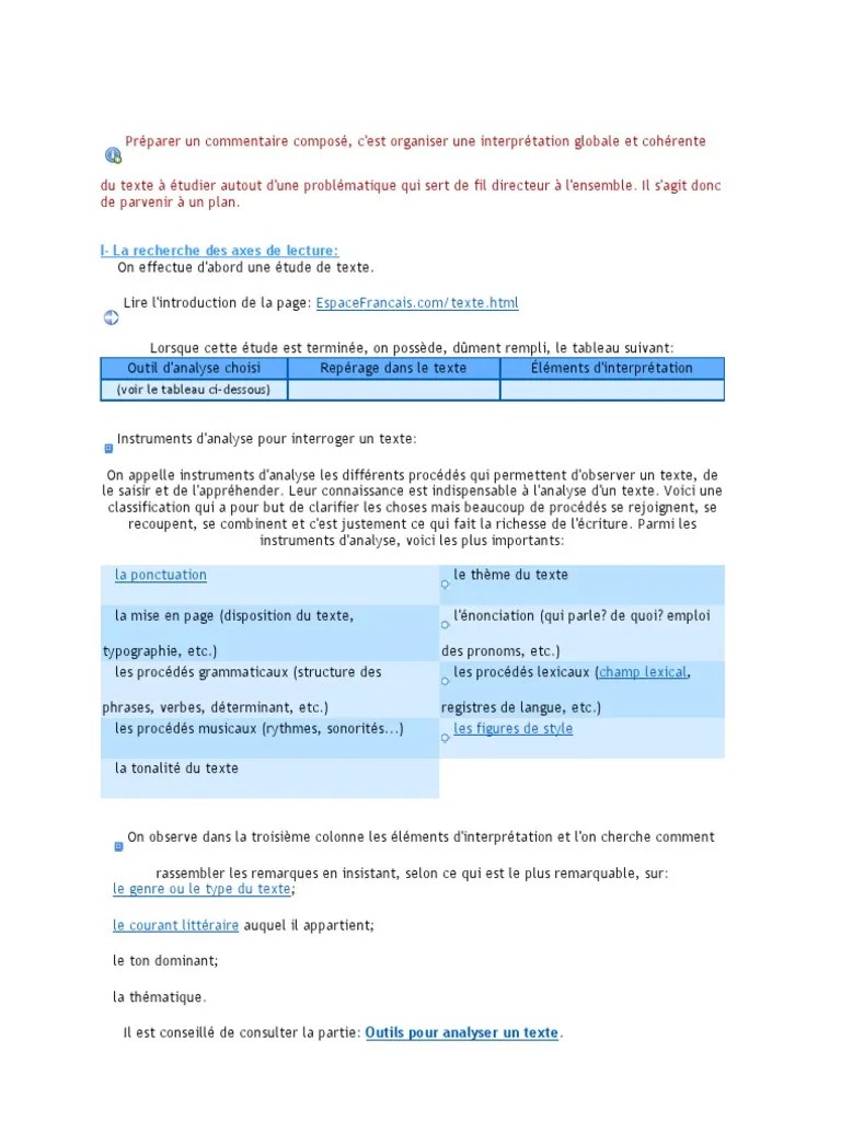 Préparer Un Commentaire Composé | PDF | Poésie | Phrase