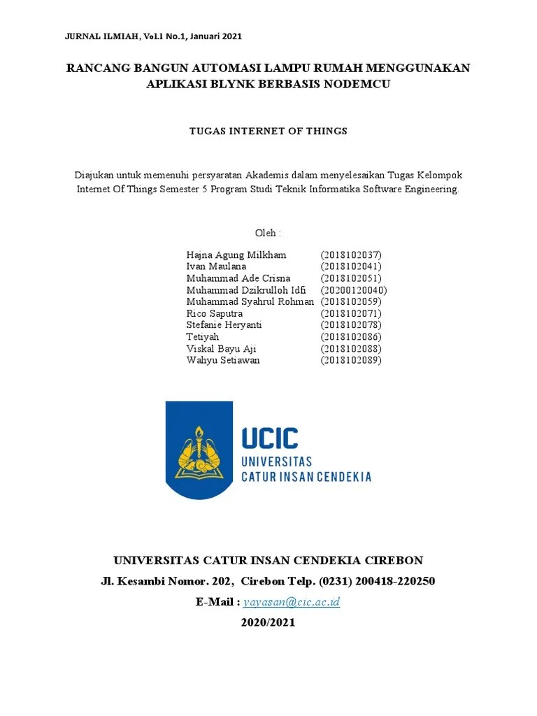 Rancang Bangun Automasi Lampu Rumah Menggunakan Aplikasi Blynk Berbasis NodeMCU - IOT | PDF