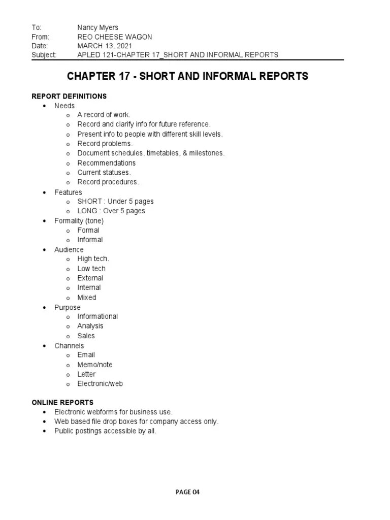 CH 17 Short And Informal Reports | PDF | World Wide Web | Internet & Web