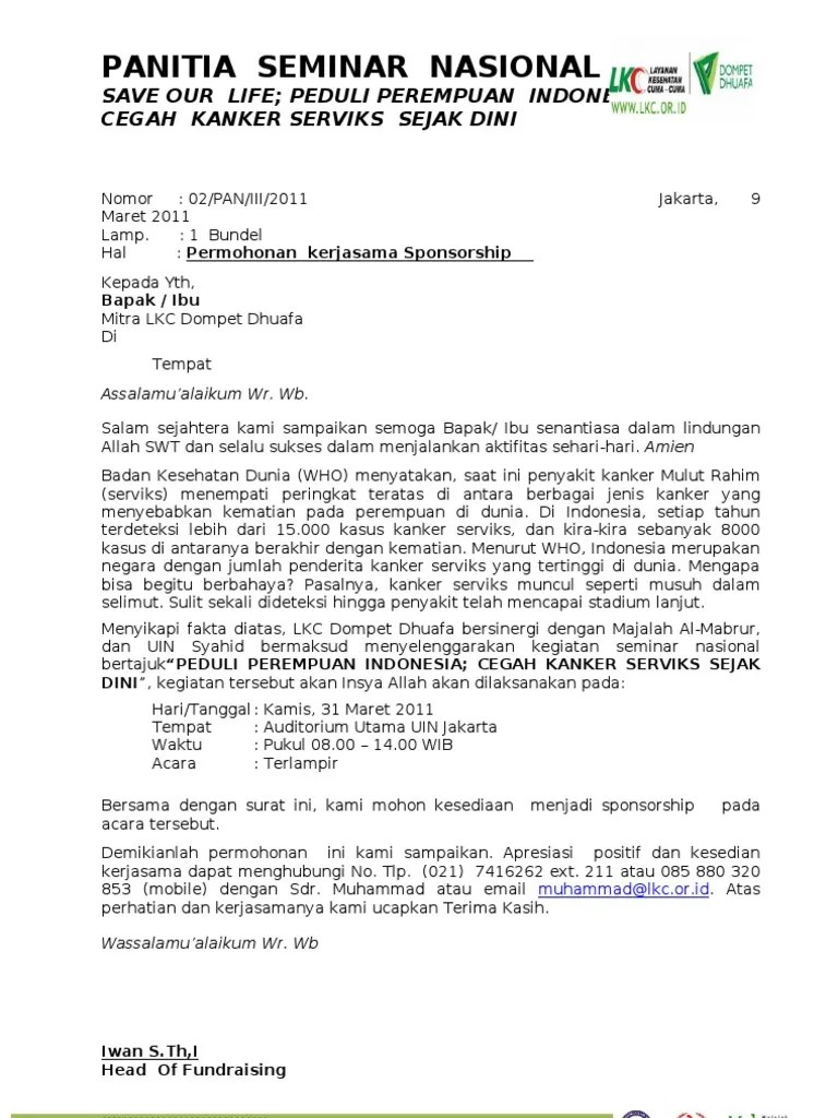 Ketentuan format surat permohonan sponsorship. Surat Penawaran Sponsorship Pdf