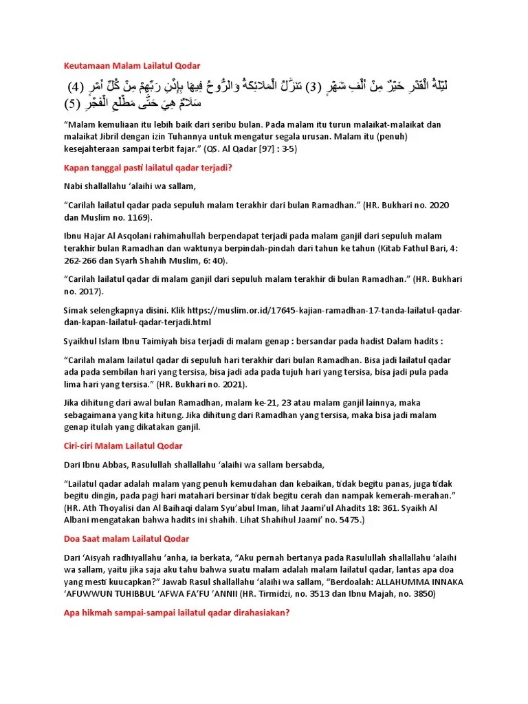 Kultum Keutamaan Malam Lailatul Qodar | PDF