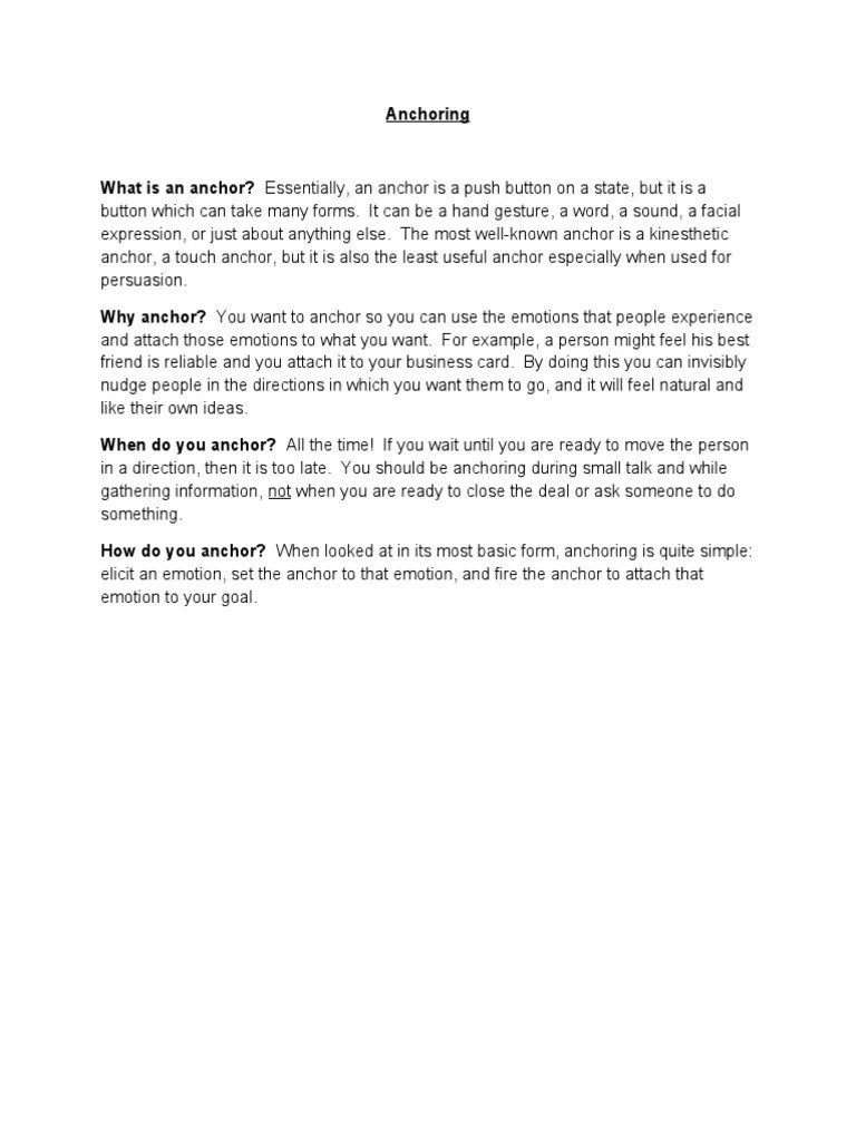 NLP Anchoring - Anchoring | PDF | Somatosensory System | Anchor