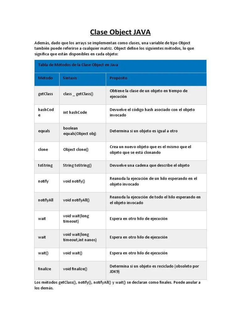 Clase Object JAVA | PDF | Objeto (informática) | Java (lenguaje De ...