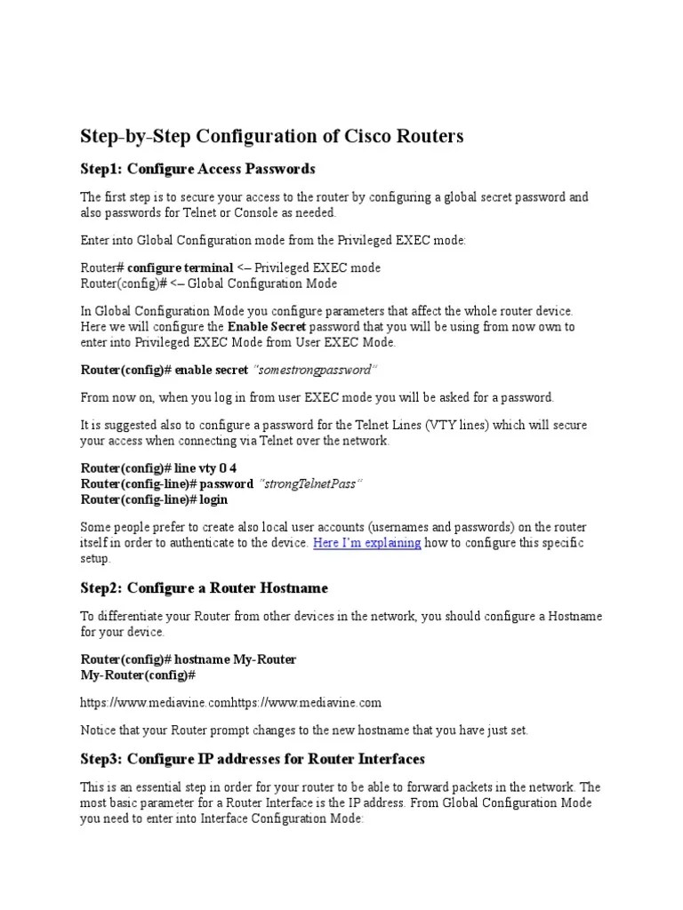 Step-by-Step Configuration Of Cisco Routers: Step1: Configure Access ...