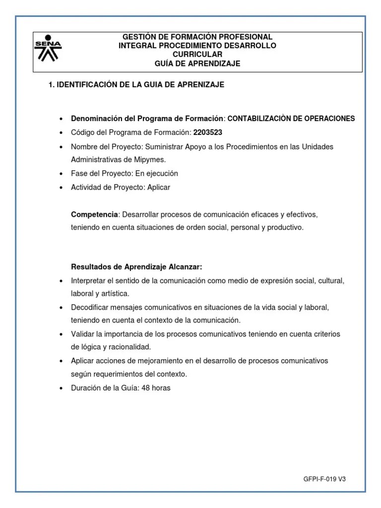 Guia De Aprendizaje Comunicacion 1 | PDF | Comunicación | Aprendizaje
