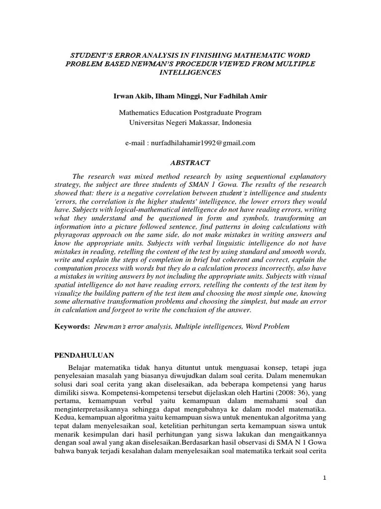 Student's Error Analysis In Finishing Mathematic Word Problem Based ...