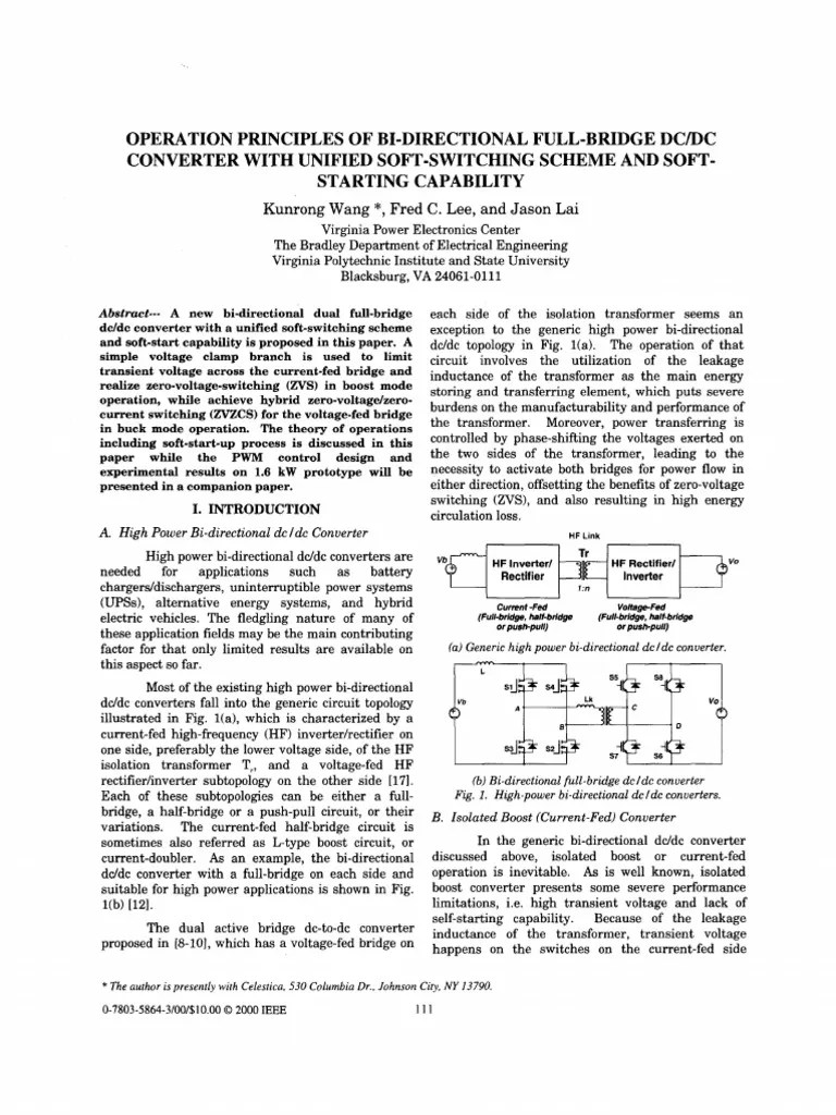 Operation Principles Of Bi-Directional Full-Bridge DCDC Converter With ...