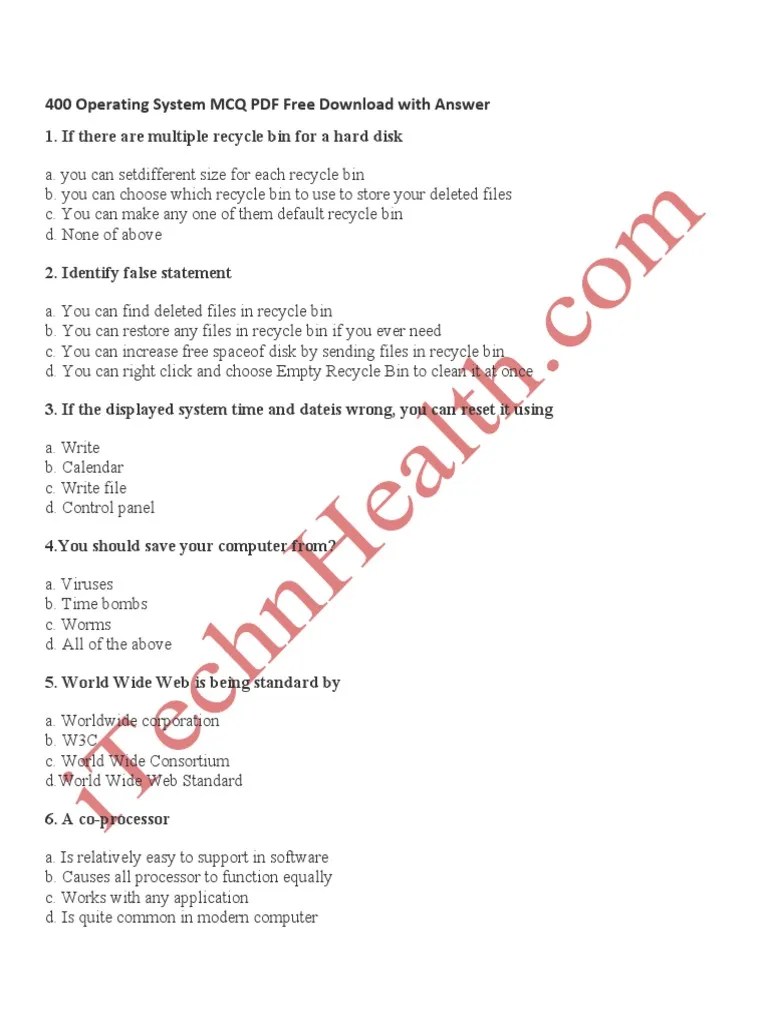 400 Operating Systems MCQ WIth Answers | PDF | Operating System ...