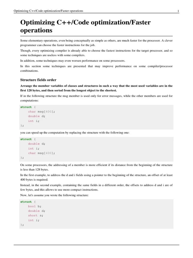 Optimizing C++/Code Optimization/faster Operations: Structure Fields ...