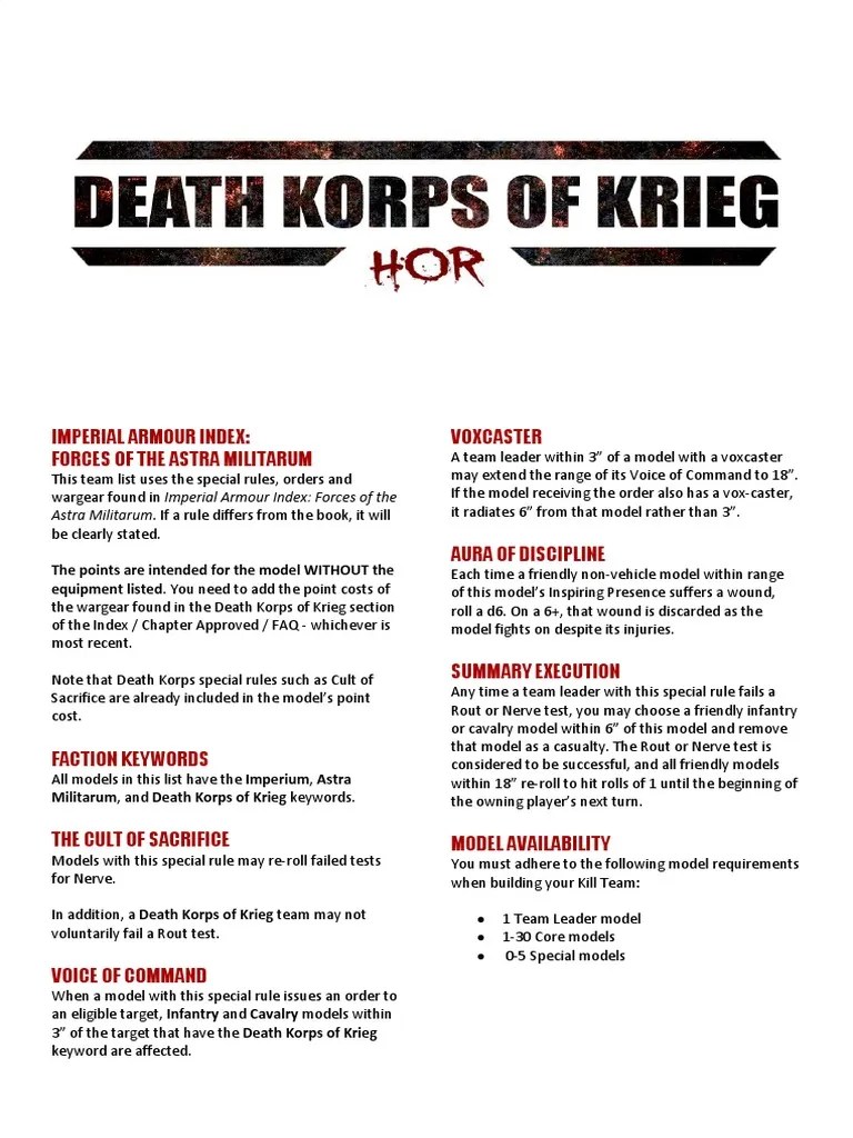 Death Korps Of Krieg V2.0 | PDF | Military Tactics | Sniper