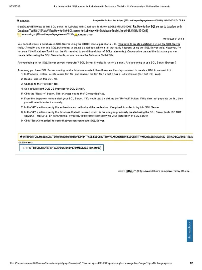 Re - How To Link SQL Server To Labview With Database Toolkit - NI ...