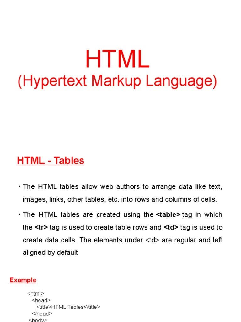 HTML Tables | PDF | Html Element | Html