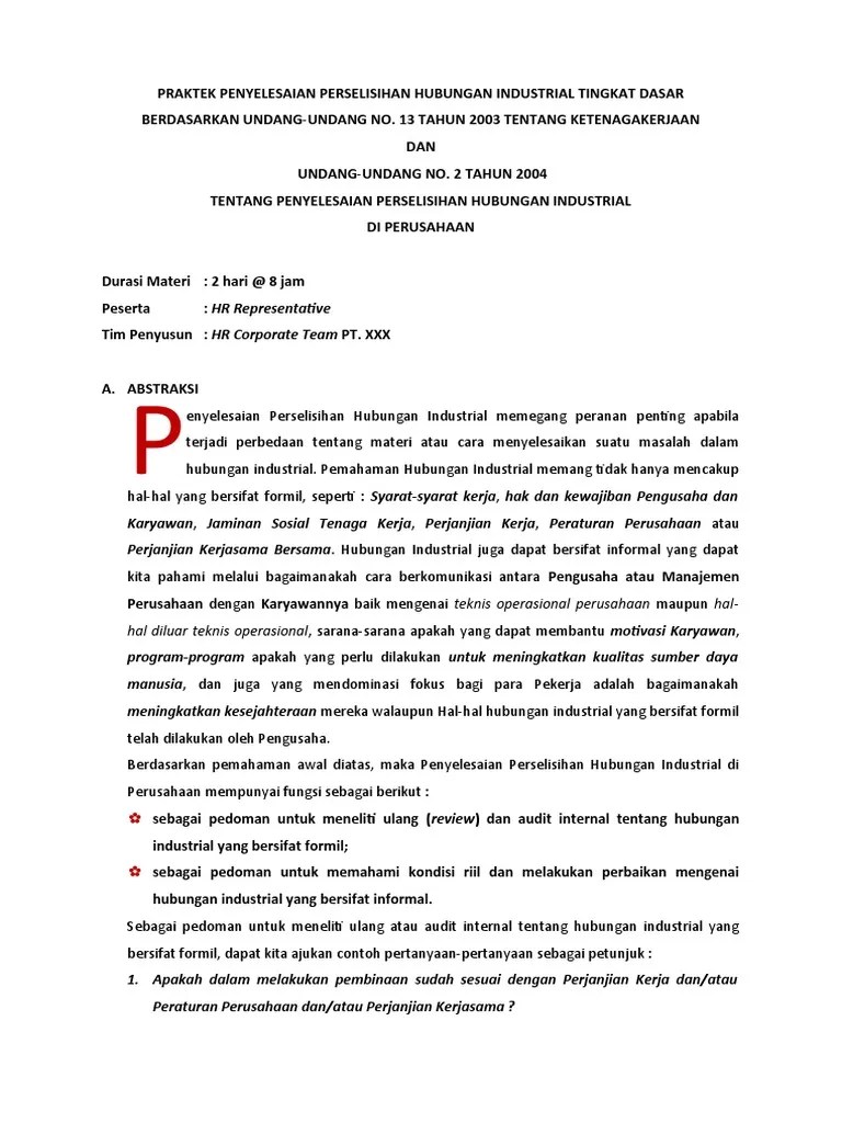 Praktek Penyelesaian Perselisihan Hubungan Industrial Tingkat Dasar | PDF