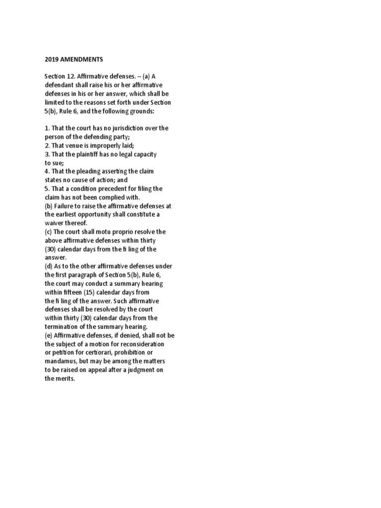 2019 Revised Rules On Civil Procedure | PDF | Affirmative Defense ...