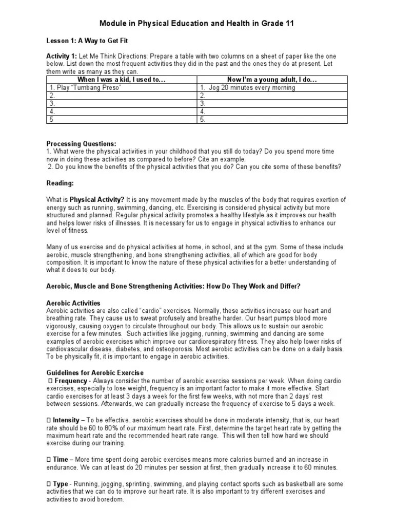 Module In Physical Education And Health In Grade 11 1 | PDF | Aerobic Exercise | Muscle