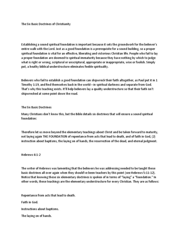6 Basic Doctrines Of Christianity | PDF | Baptism With The Holy Spirit ...
