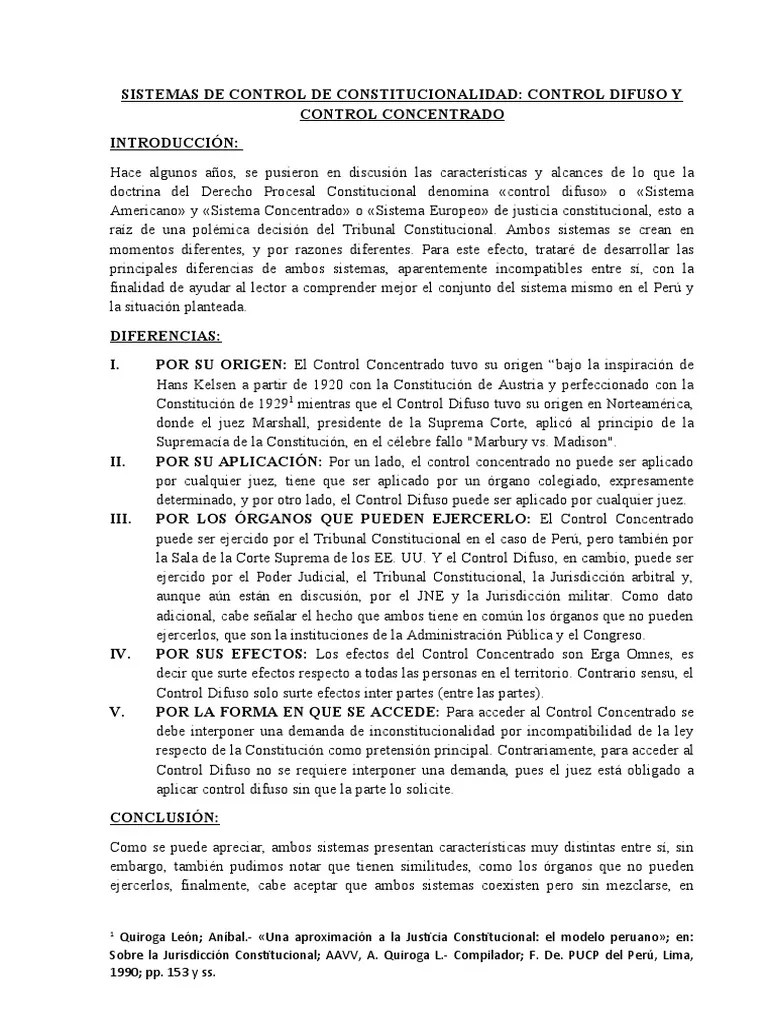 Sistemas De Control De Constitucionalidad Control Difuso Y Control Concentrado | Descargar ...