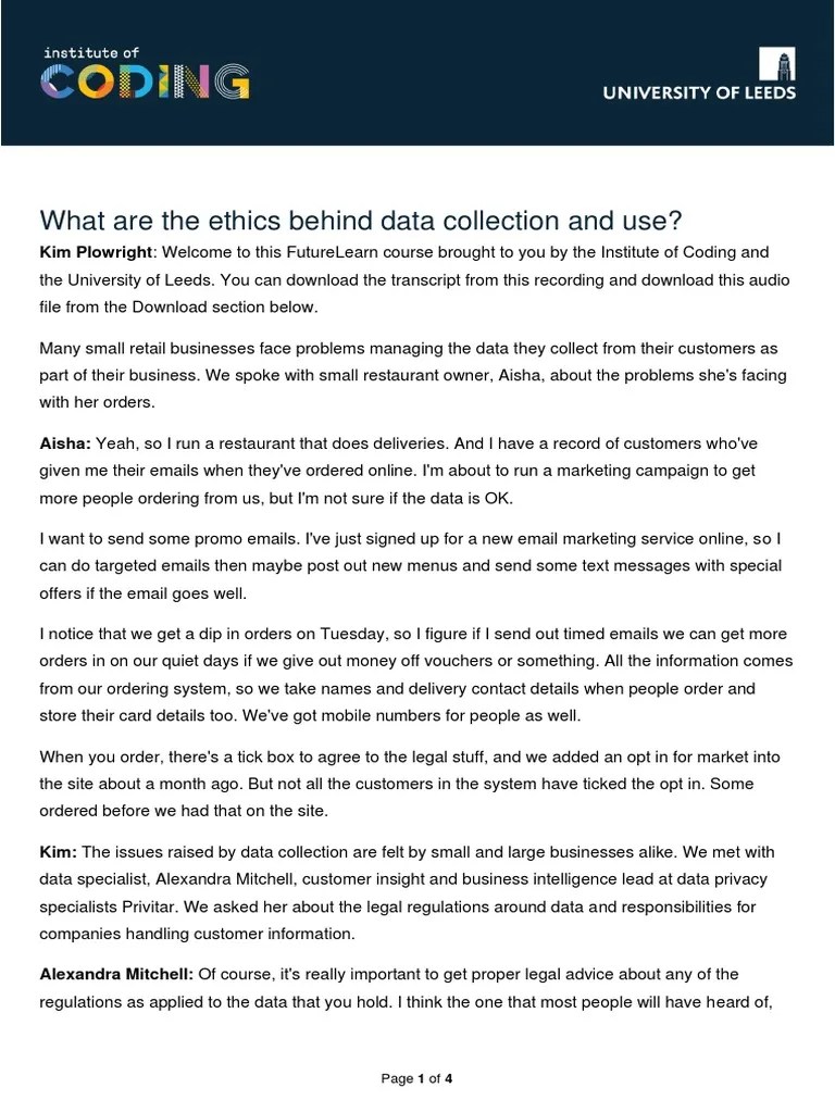 What Are The Ethics Behind Data Collection And Use?: Page 1 Of 4 | PDF ...