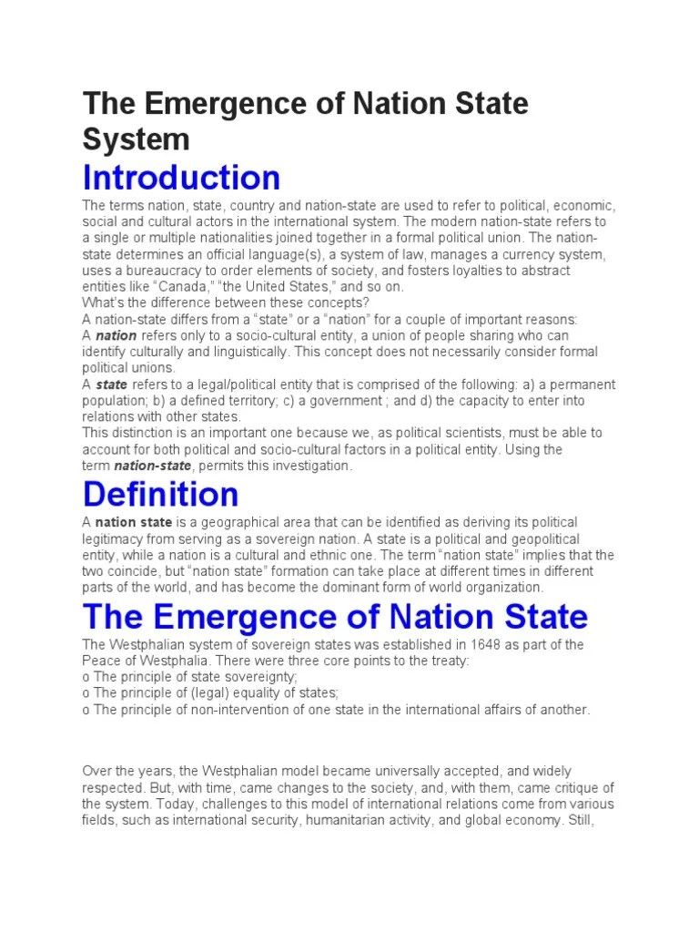 The Emergence Of Nation State System | PDF | Nation State | Sovereign State