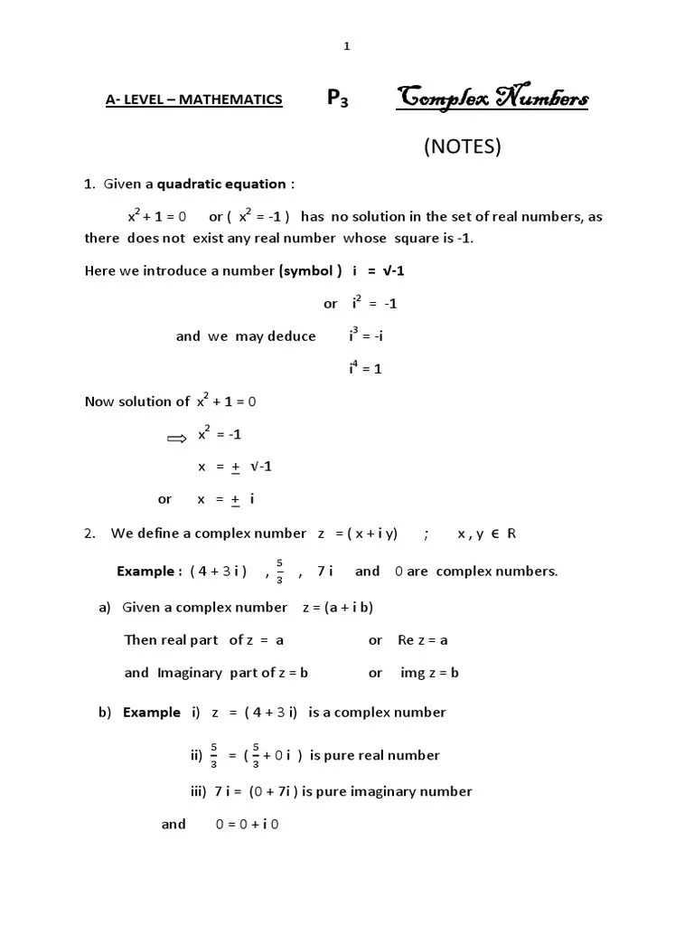 P3 Complex Numbers Notes | PDF | Complex Number | Numbers