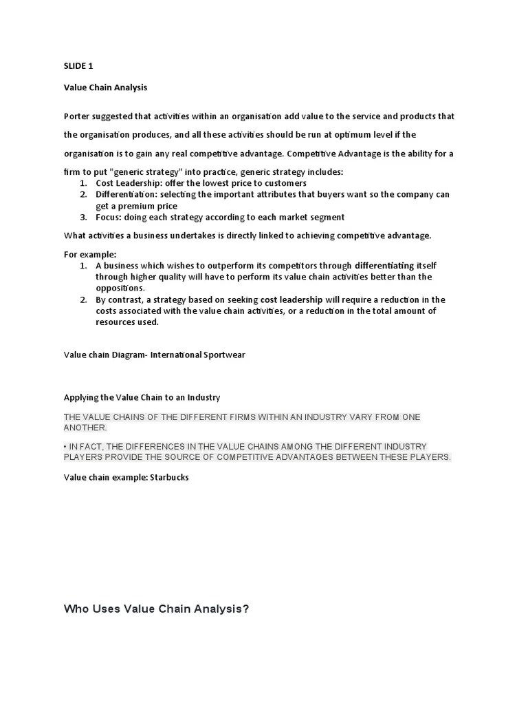 Value Chain Analysis | PDF | Value Chain | Competitive Advantage
