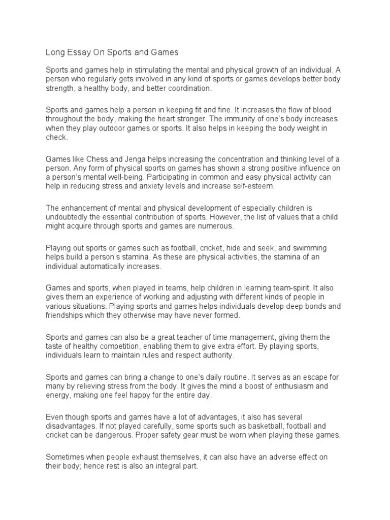 Long Essay On Sports And Games | PDF | Sports | Human Nature