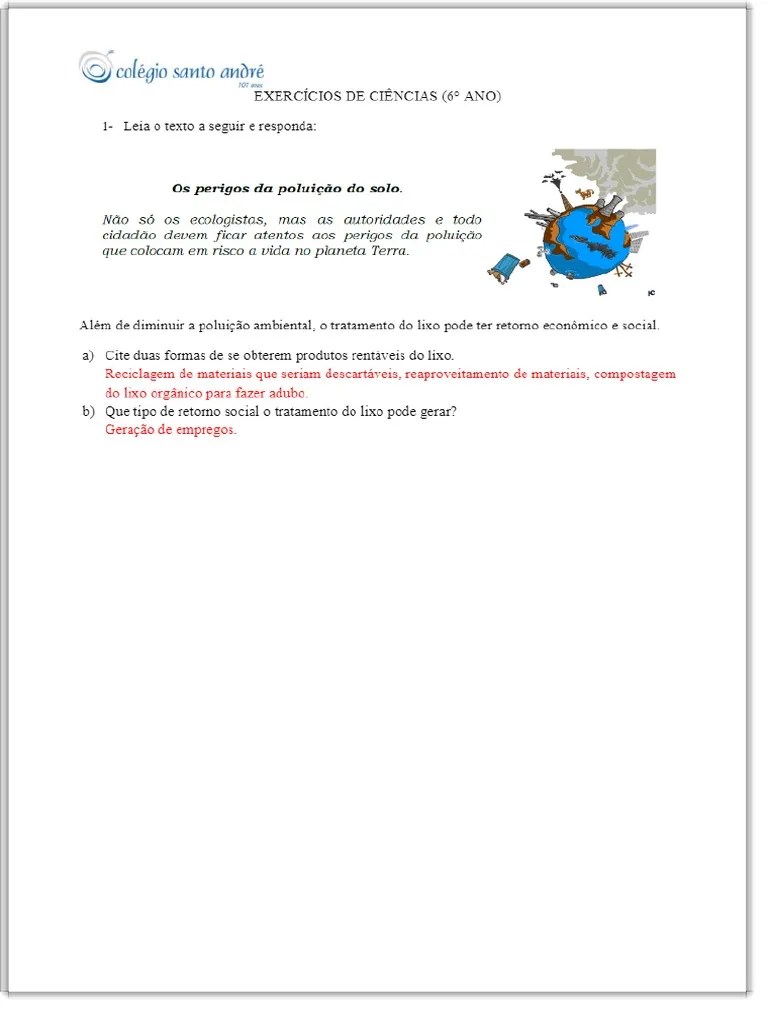 EXERCÍCIOS DE CIÊNCIAS (6 ANO) - PDF Download Grátis | PDF