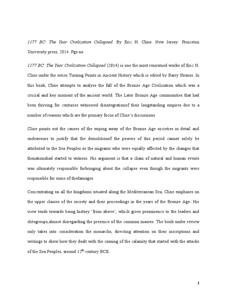 1177 BC: The Year Civilization Collapsed. By Eric H. Cline. New Jersey: Princeton | PDF | Bronze ...