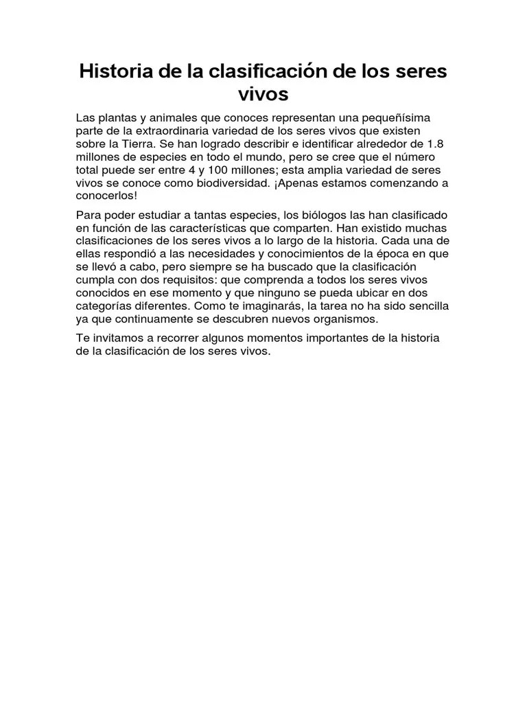 Historia De La Clasificación De Los Seres Vivos | PDF