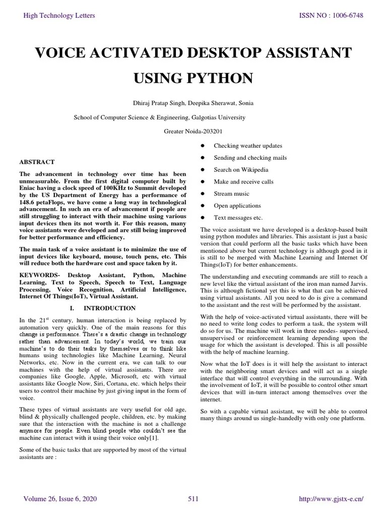 Assistant Using Python | PDF | Speech Recognition | Internet Of Things
