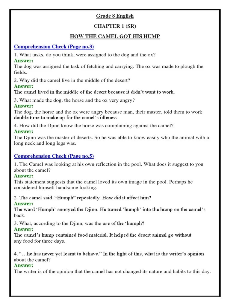 Grade 8 English CHAPTER 1 SR QUESTION AND ANSWER | PDF | Camel