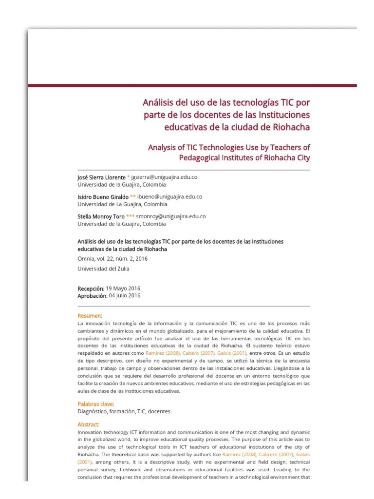 Análisis Del Uso De Las Tecnologías TIC Por Parte De Los Docentes De Las Instituciones ...