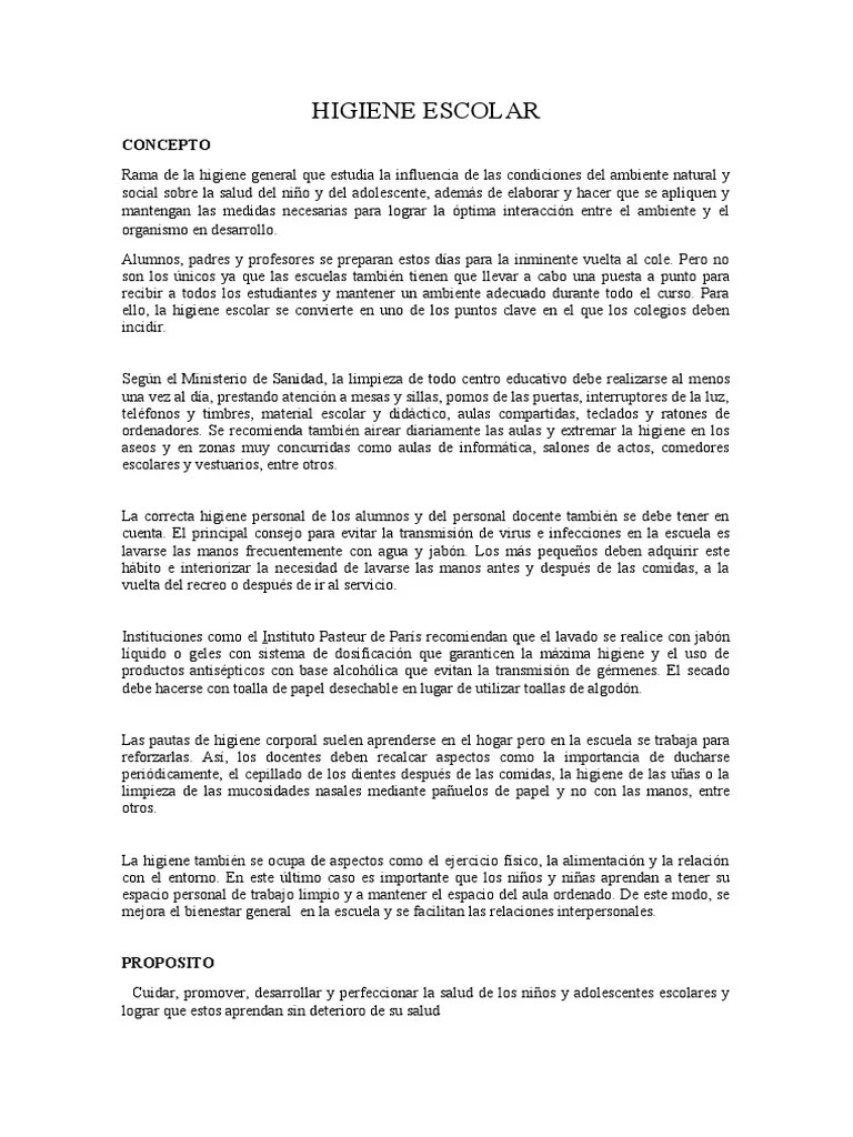 Higiene Escolar | PDF | Higiene | Lavado De Manos