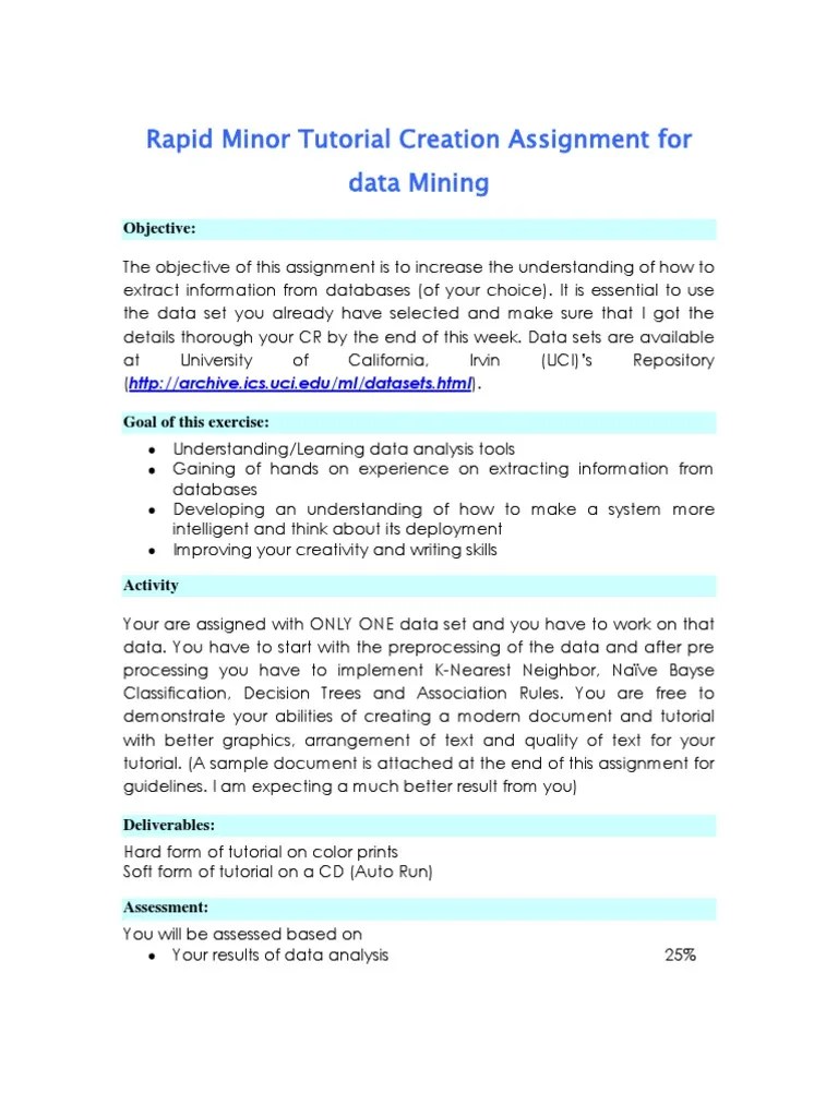 Rapid Minor Tutorial Creation Assignment For Data Mining: Objective | PDF | Comma Separated ...