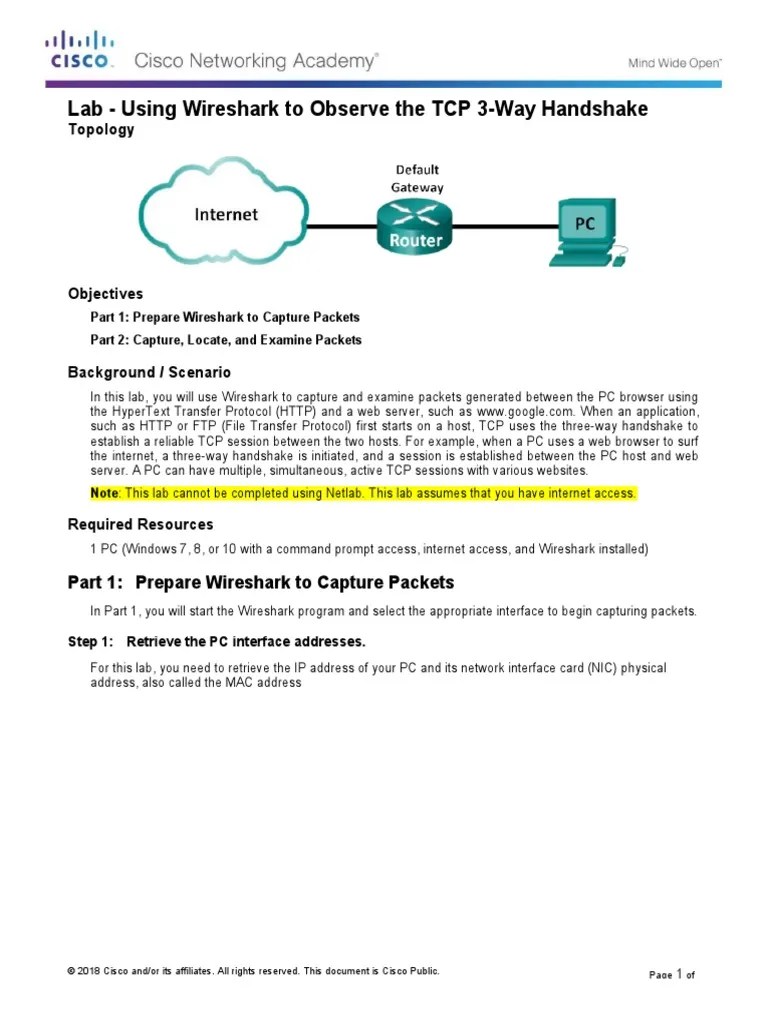 9.2.1.6 Lab - Using Wireshark To Observe The TCP 3-Way Handshake ...
