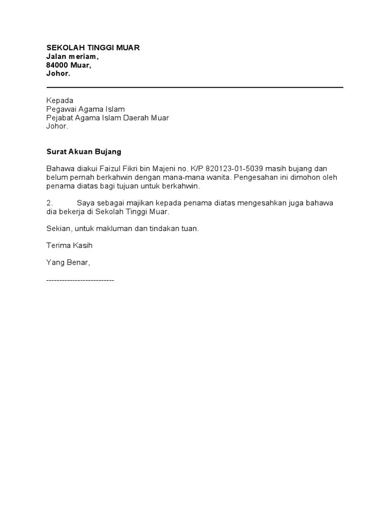 Contextual translation of surat akuan bujang ini into english. Akuan Bujang Pdf