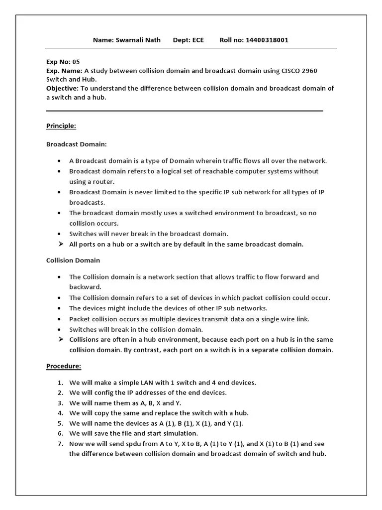 Collision Vs Broadcast Domain Of Switch Using Cisco Packet Tracer | Download Free PDF | Network ...