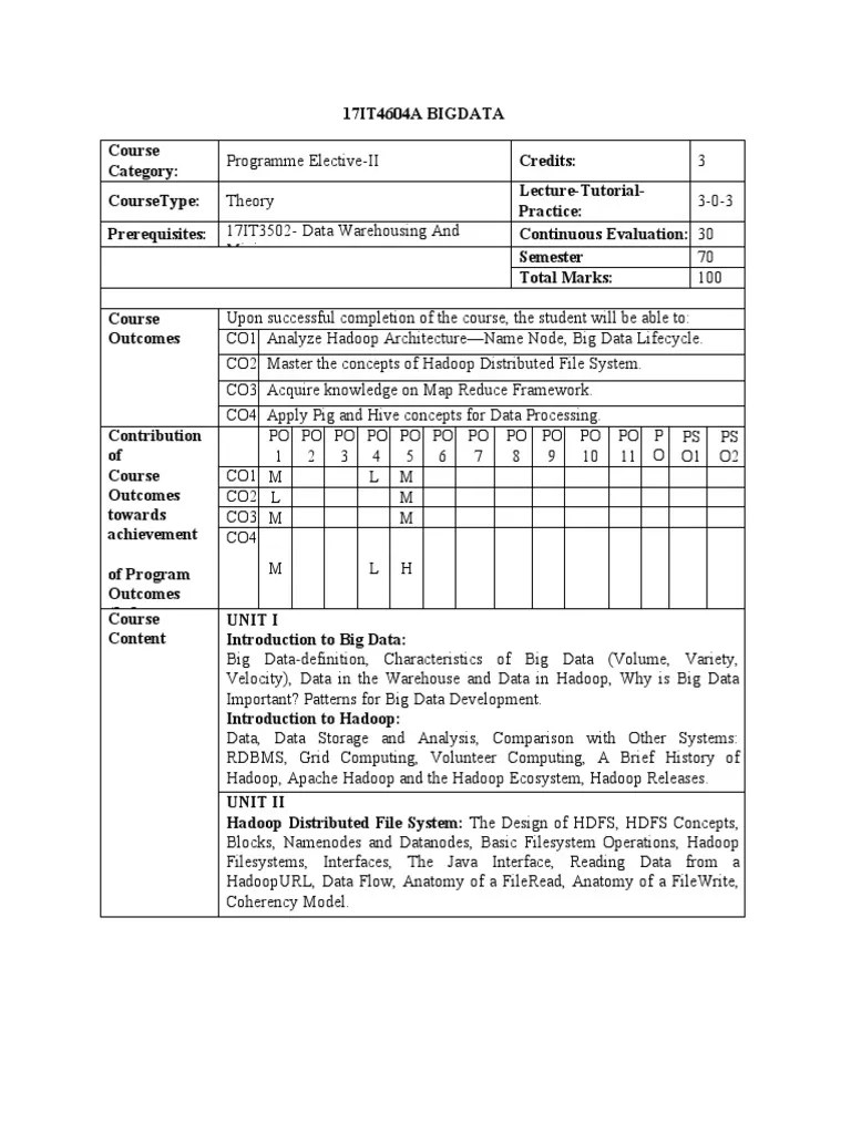 Big Data Syllabus | PDF | Apache Hadoop | Big Data