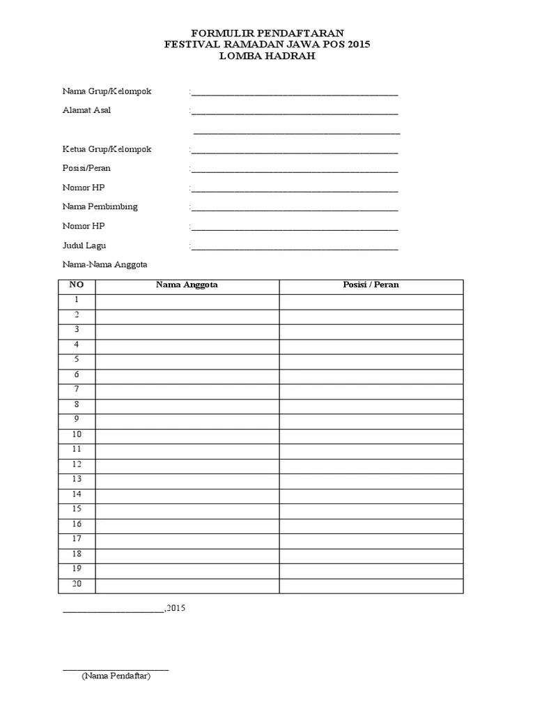 Formulir Pendaftaran Lomba Ramadan 2015 Pdf