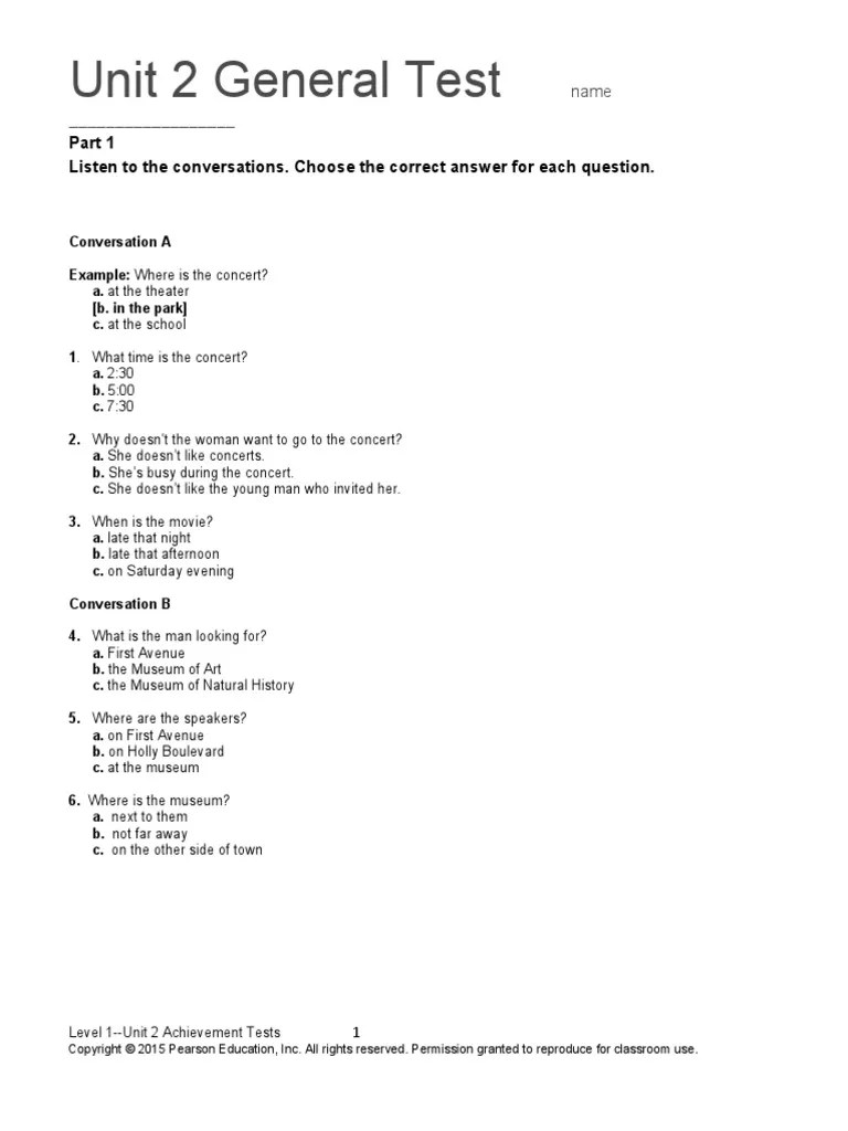 Top Notch 1 Unit 2 Assessment | PDF