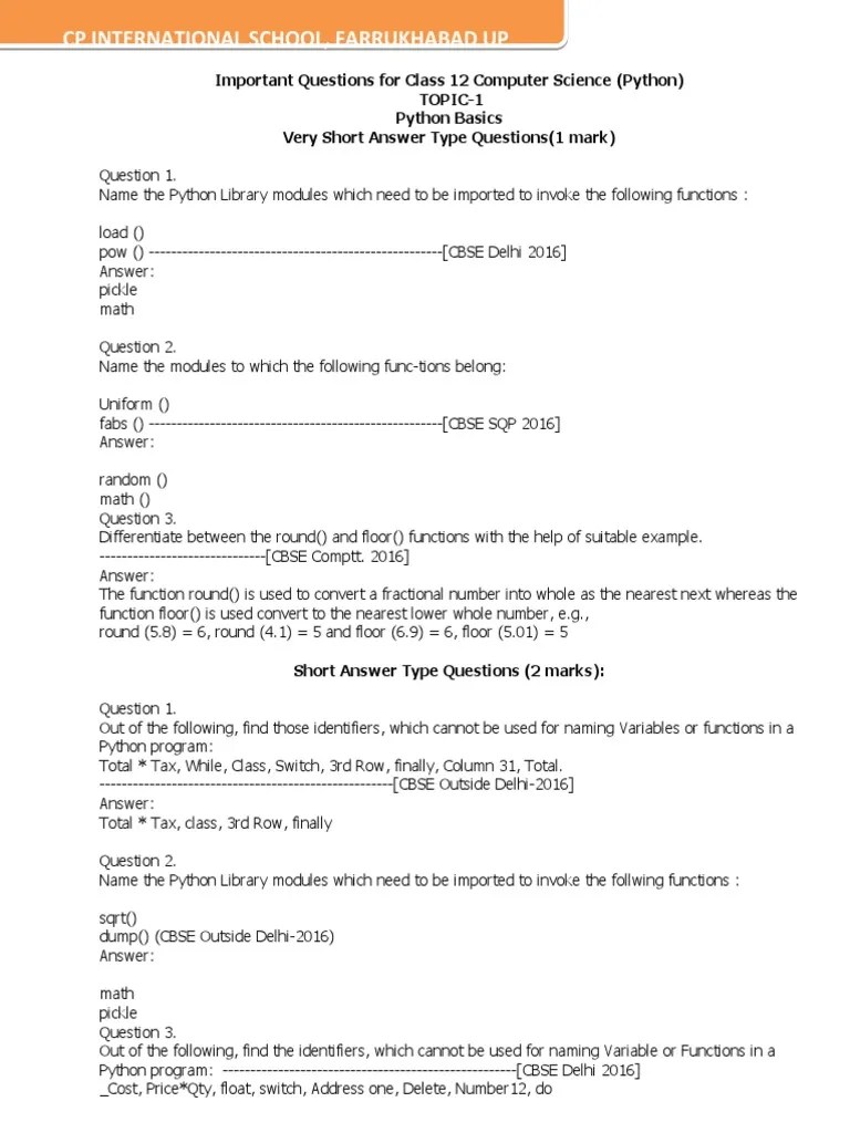 CP International School, Farrukhabad Up | PDF | Parameter (Computer Programming) | Subroutine